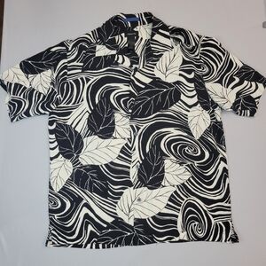 Claiborne Mens Black Tropical Print Short Sleeve Button Up Shirt